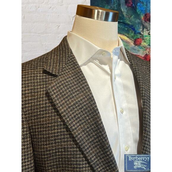 Vintage Burberry Mens 42R Brown Burgundy Tweed Houndstooth Blazer Sport Jacket - Picture 5 of 15